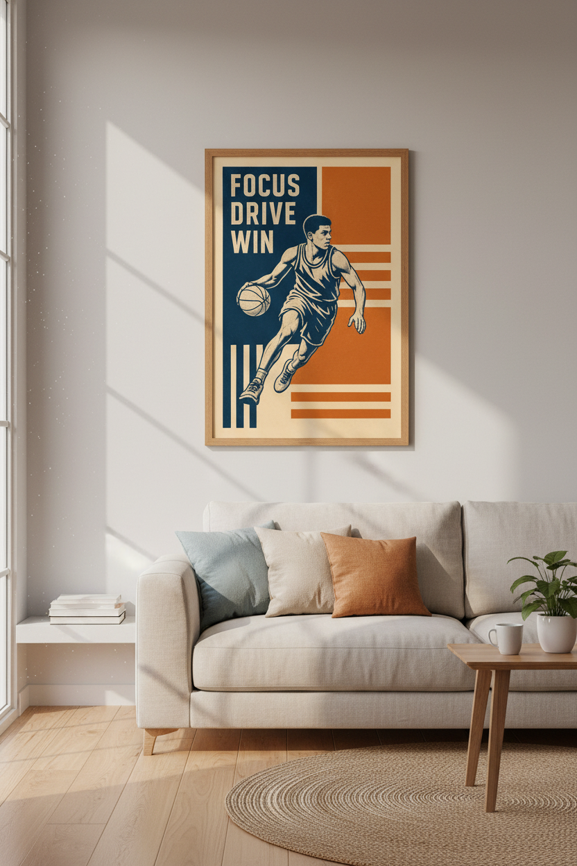Basketball Motivational Wall Art | Vintage Sports Poster, Office &amp; Home Gym Decor