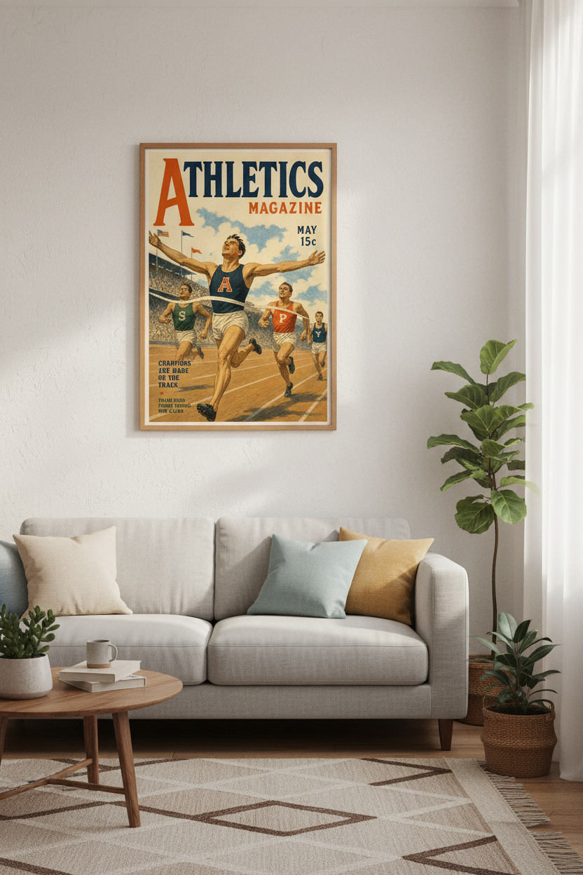 Vintage Track Runner Wall Art | Athletics Magazine Poster, Home Gym Decor