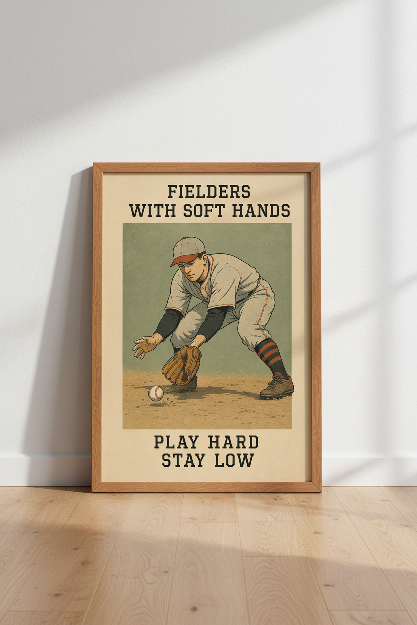 Vintage Baseball Player Wall Art | Retro Sports Nursery Decor | Fielder Poster Print