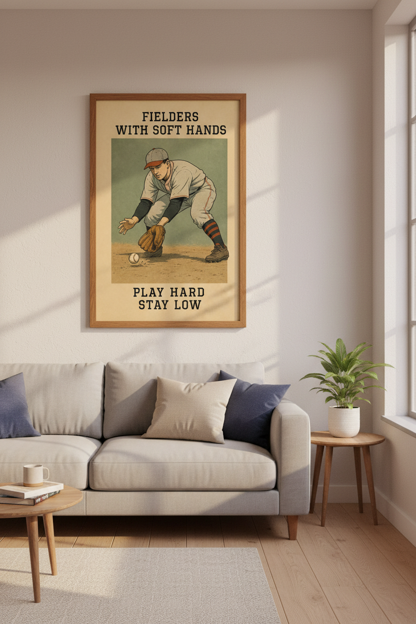 Vintage Baseball Player Wall Art | Retro Sports Nursery Decor | Fielder Poster Print