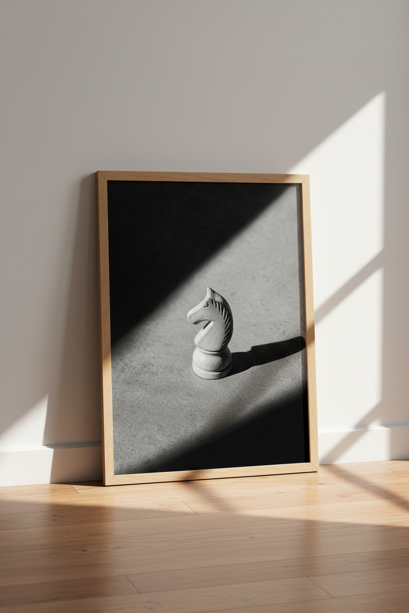 Chess Knight Wall Art | Minimalist Black and White Photography, Home Office Decor