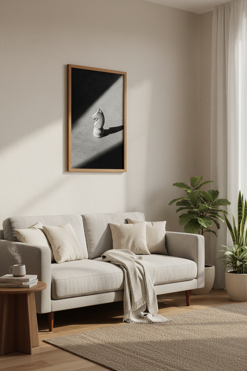 Chess Knight Wall Art | Minimalist Black and White Photography, Home Office Decor