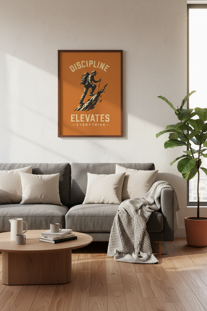 Discipline Elevates Everything Wall Art | Home Office Decor | Retro Hiking Poster