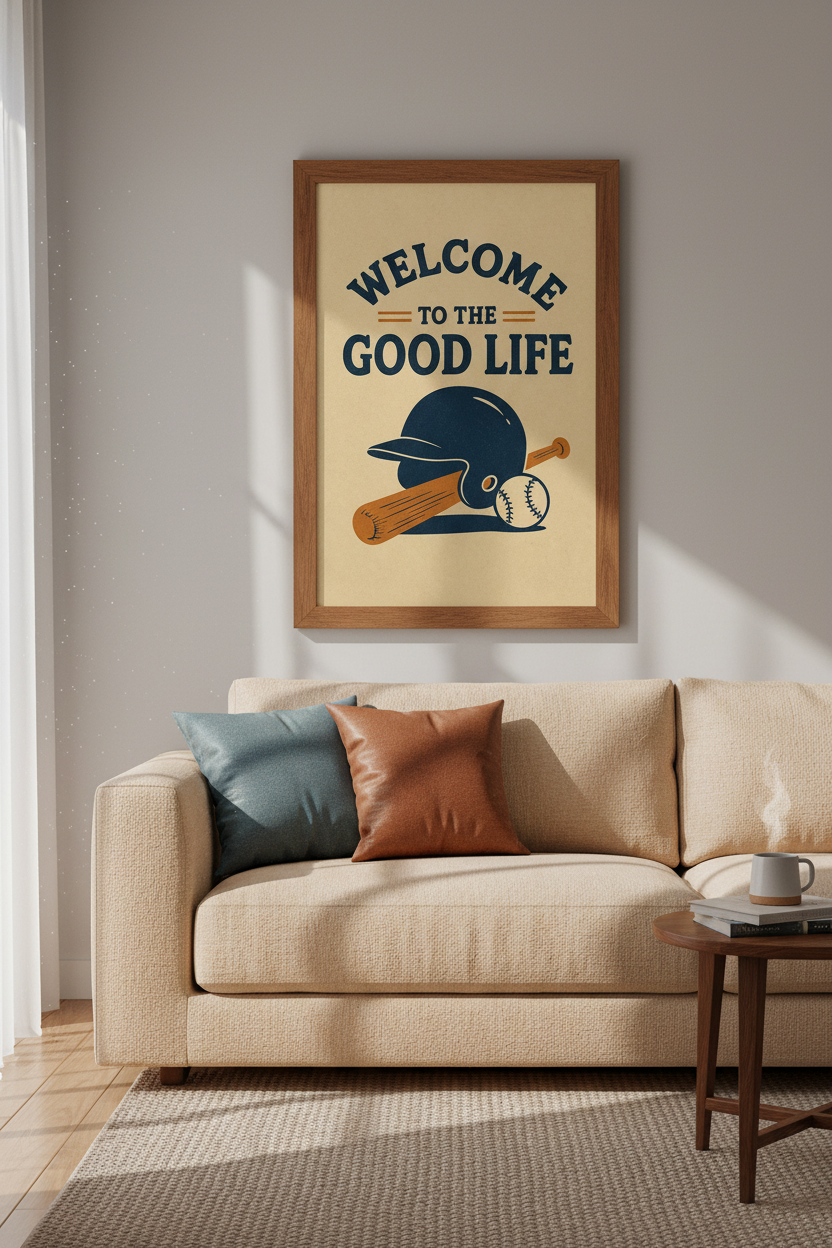 Vintage Baseball Wall Art | Navy &amp; Tan Sports Poster, Man Cave or Nursery Decor