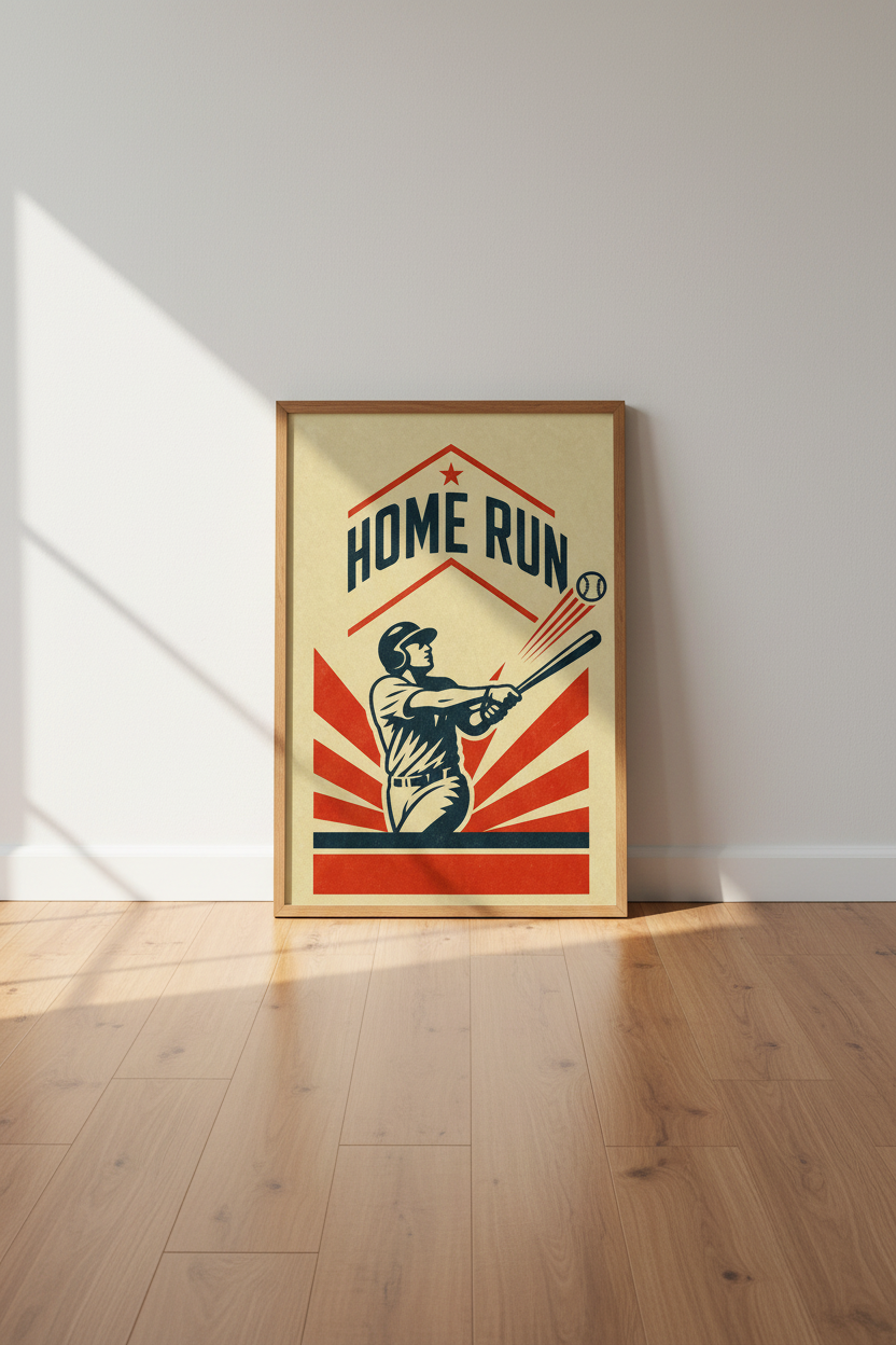 Vintage Baseball Home Run Art | Retro Sports Poster, Nursery or Man Cave Decor