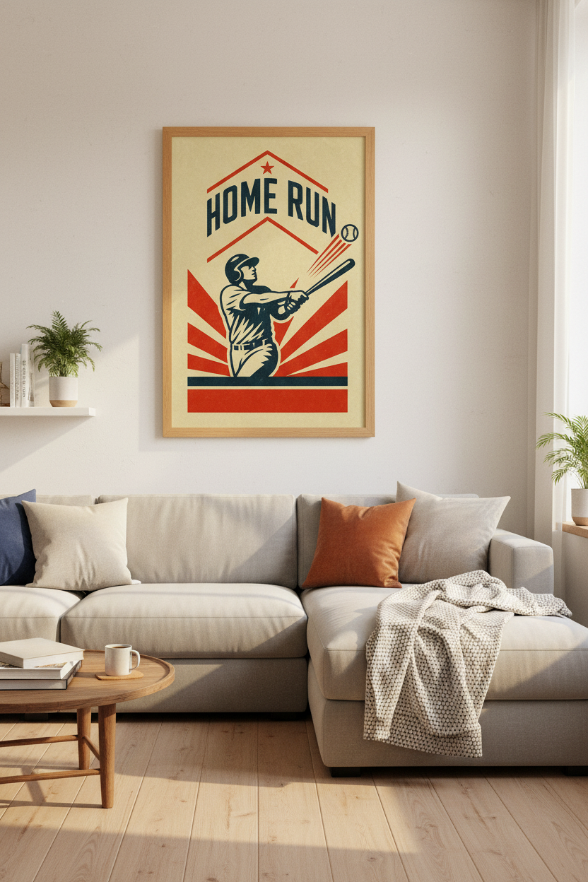 Vintage Baseball Home Run Art | Retro Sports Poster, Nursery or Man Cave Decor