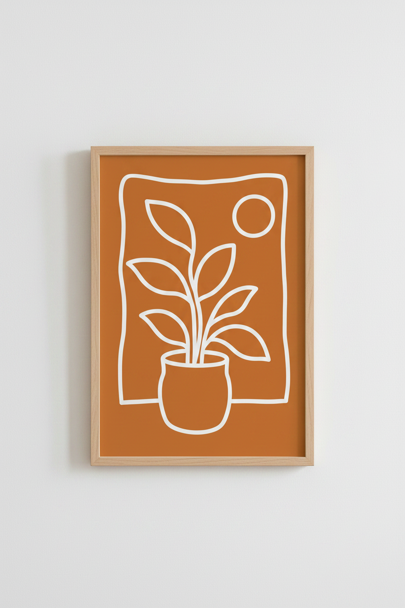 Boho Potted Plant Wall Art Print | Terracotta Minimalist Decor | Aesthetic Poster
