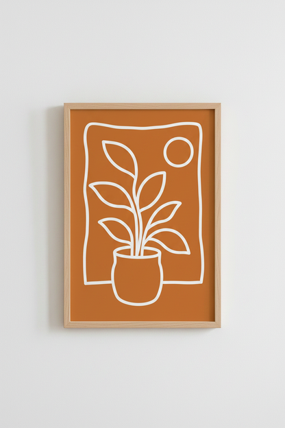 Boho Potted Plant Wall Art Print | Terracotta Minimalist Decor | Aesthetic Poster