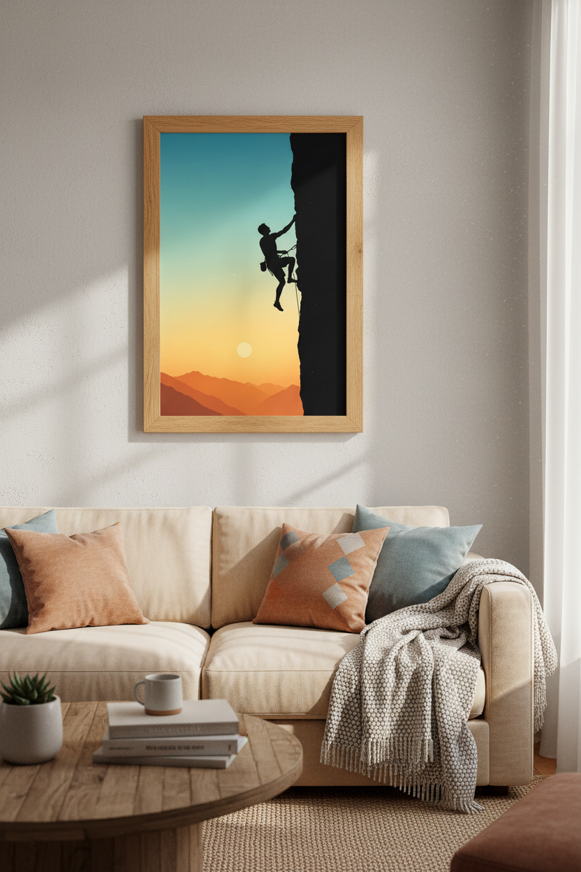 Rock Climbing Wall Art | Minimalist Sunset Landscape, Office or Gym Decor