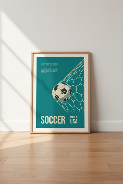 Soccer Wall Art Print | Living Room Decor | Teal Retro Poster