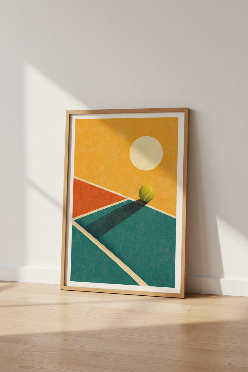 Abstract Tennis Court Wall Art | Retro Minimalist Sport Poster, Living Room Decor