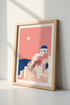 Santorini Greece Wall Art | Pink Sunset Scenery, Mediterranean Minimalist Poster