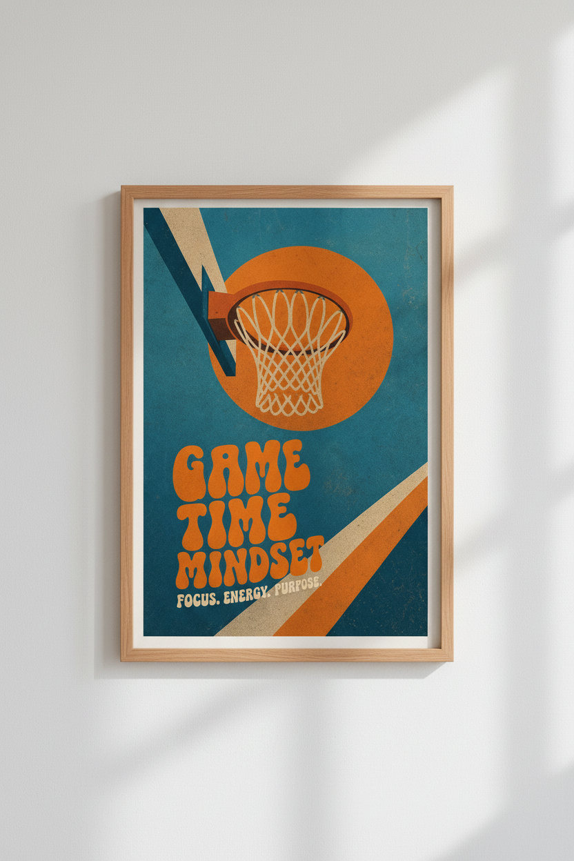 Retro Basketball Poster | Vintage Sports Wall Art, Office &amp; Gym Decor