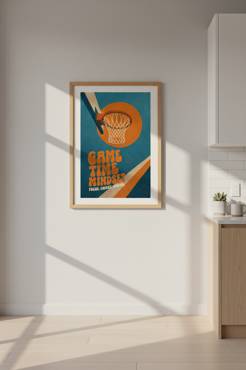 Retro Basketball Poster | Vintage Sports Wall Art, Office &amp; Gym Decor