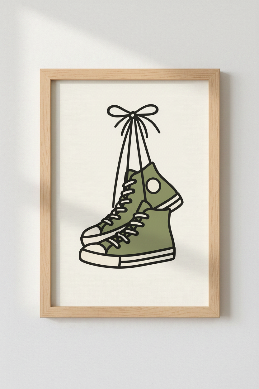 Green Sneakers Wall Art | Minimalist Canvas Shoe Poster, Dorm Room Decor