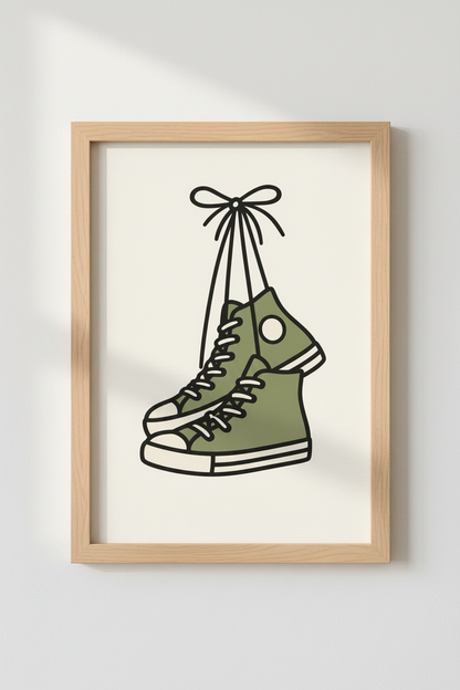 Green Sneakers Wall Art | Minimalist Canvas Shoe Poster, Dorm Room Decor