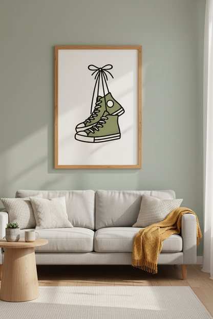 Green Sneakers Wall Art | Minimalist Canvas Shoe Poster, Dorm Room Decor