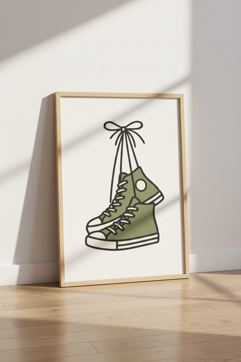 Green Sneakers Wall Art | Minimalist Canvas Shoe Poster, Dorm Room Decor