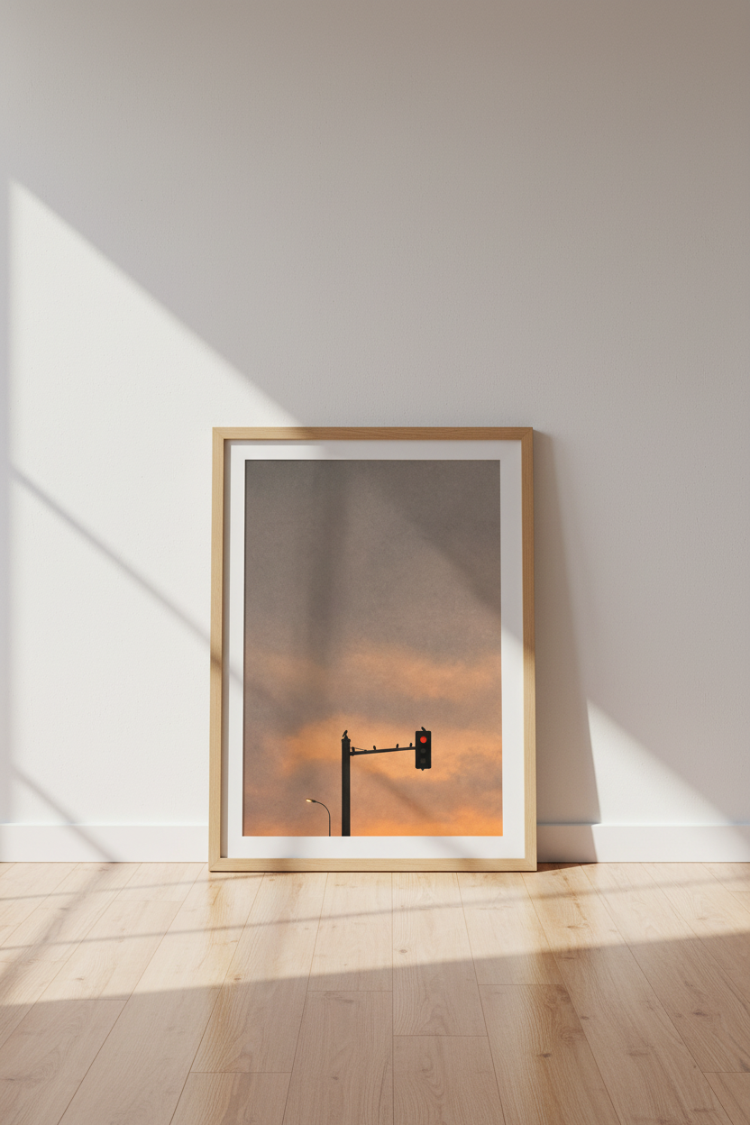 Urban Traffic Light | Minimalist Sunset Silhouette, Modern Living Room Decor
