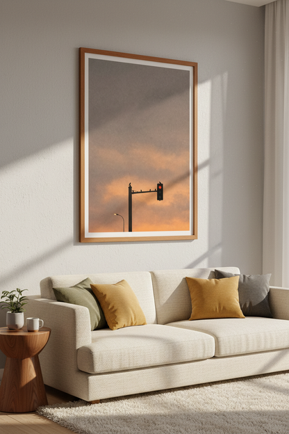 Urban Traffic Light | Minimalist Sunset Silhouette, Modern Living Room Decor