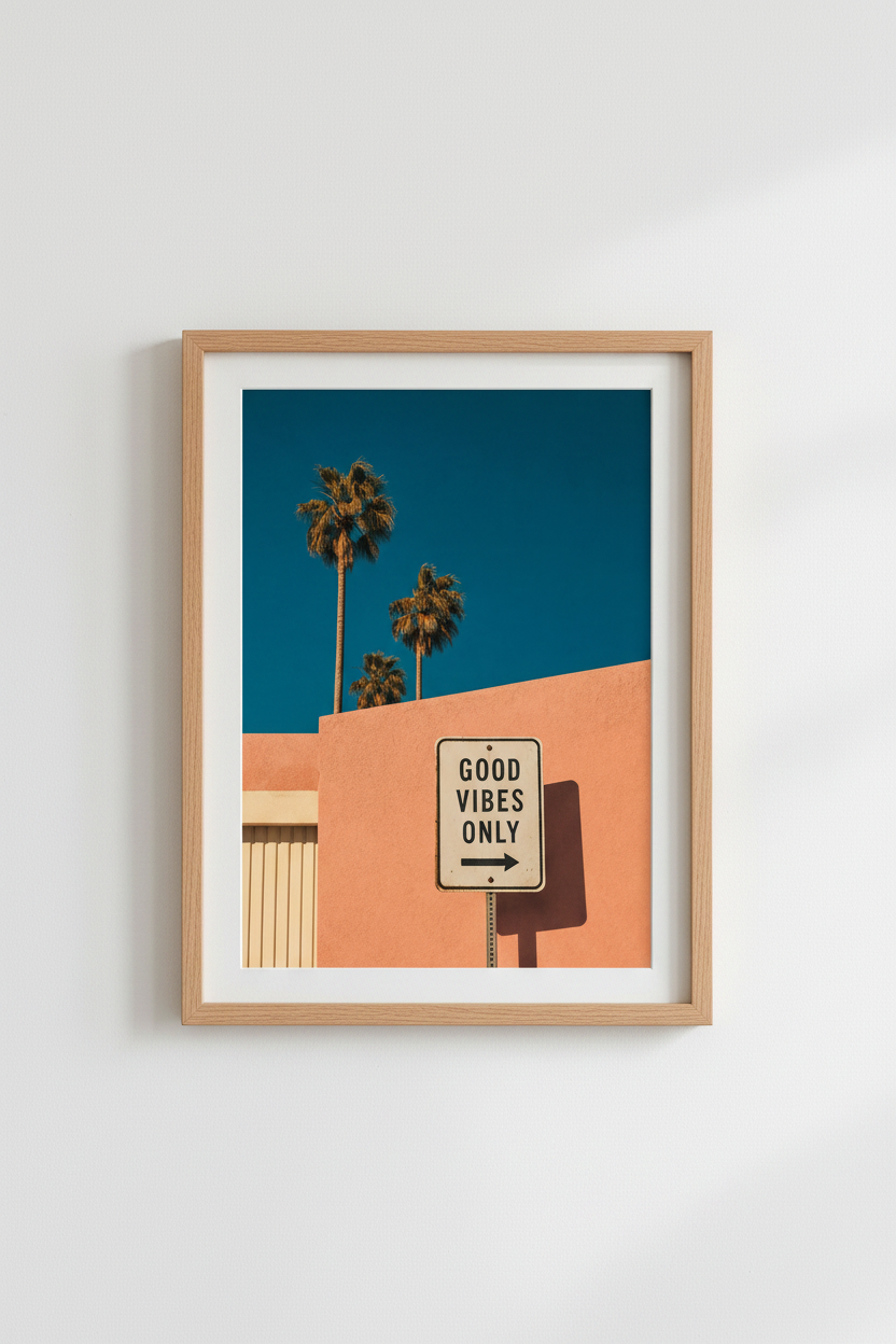 Retro California Poster | Palm Tree Wall Art, Good Vibes Only Coastal Decor