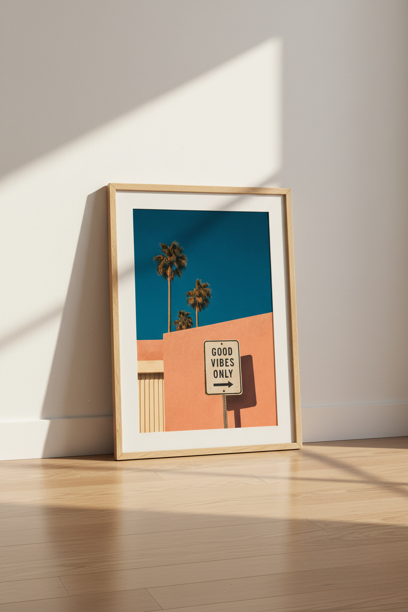 Retro California Poster | Palm Tree Wall Art, Good Vibes Only Coastal Decor