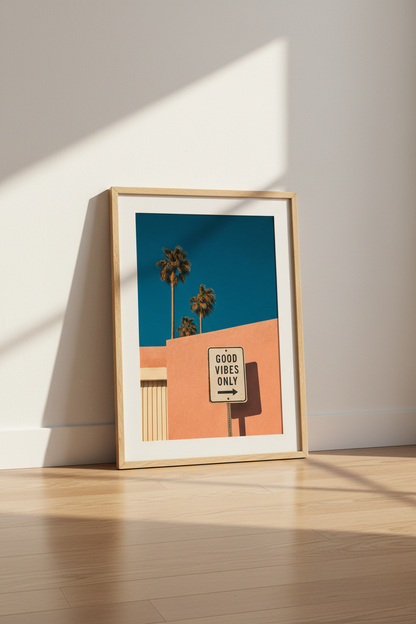 Retro California Poster | Palm Tree Wall Art, Good Vibes Only Coastal Decor