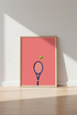 Minimalist Tennis Racket Print | Modern Pink Sports Decor | Aesthetic Wall Art