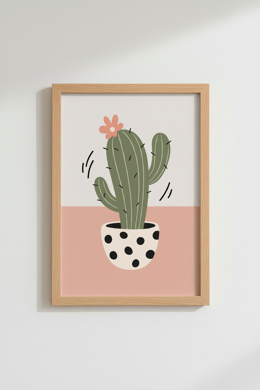 Cactus Flower Wall Art Print | Boho Nursery Decor | Minimalist Desert Poster
