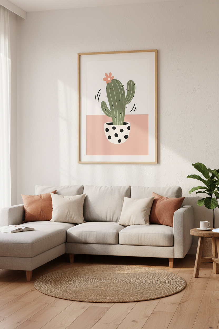 Cactus Flower Wall Art Print | Boho Nursery Decor | Minimalist Desert Poster