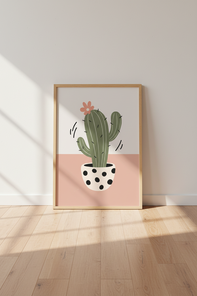 Cactus Flower Wall Art Print | Boho Nursery Decor | Minimalist Desert Poster