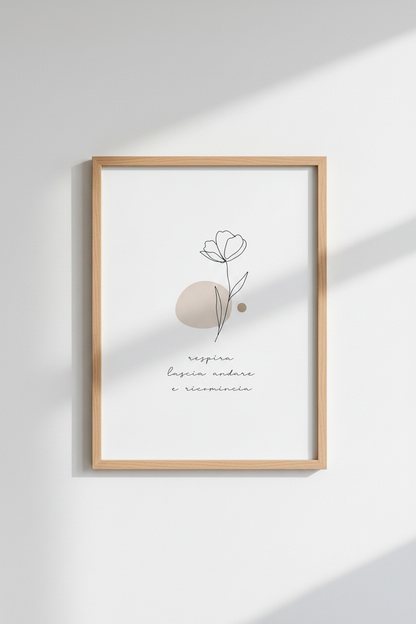 Minimalist Flower Italian Quote Art | Neutral Line Drawing, Bedroom Decor