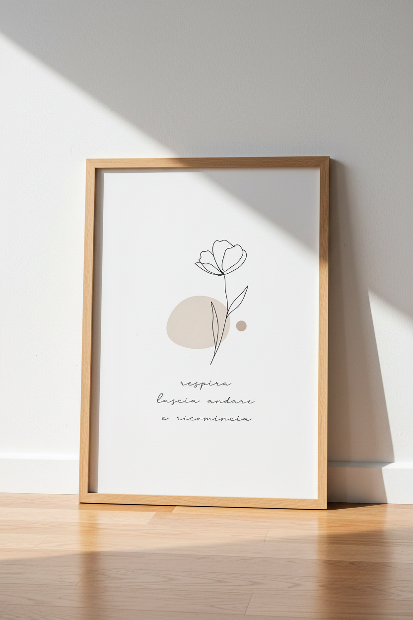 Minimalist Flower Italian Quote Art | Neutral Line Drawing, Bedroom Decor