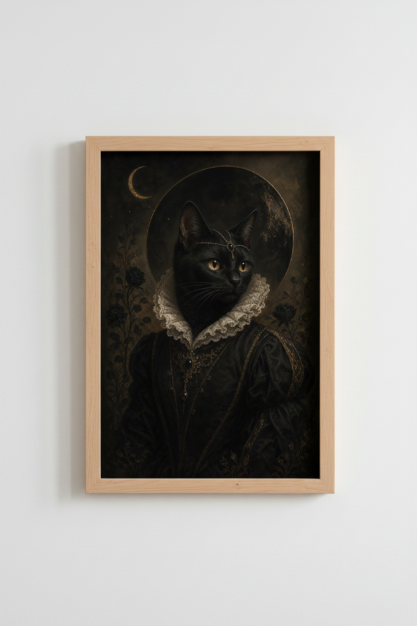 Gothic Cat Wall Art Print | Victorian Black Cat Poster | Dark Academic Decor