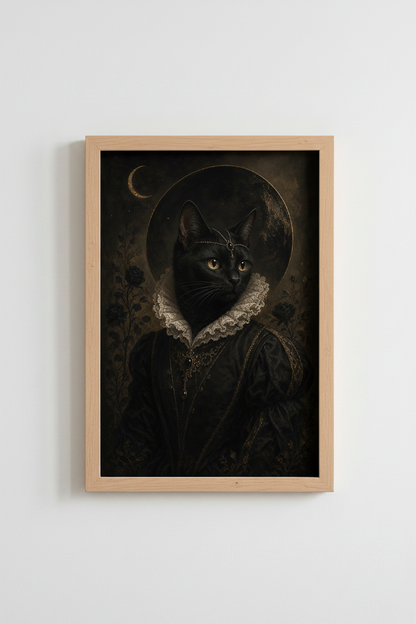 Gothic Cat Wall Art Print | Victorian Black Cat Poster | Dark Academic Decor