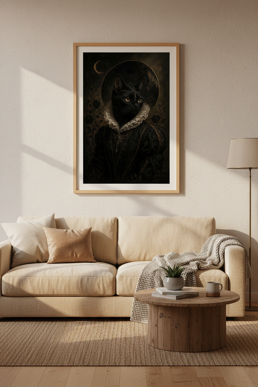 Gothic Cat Wall Art Print | Victorian Black Cat Poster | Dark Academic Decor