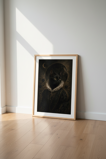 Gothic Cat Wall Art Print | Victorian Black Cat Poster | Dark Academic Decor