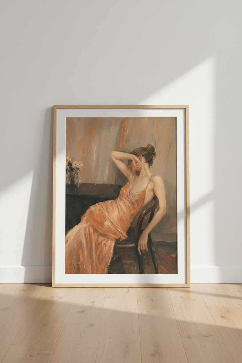 Impressionist Woman In Silk Dress Oil Painting | Bedroom Decor | Vintage Aesthetic Poster