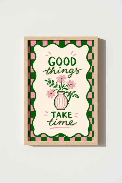 Preppy Danish Pastel Print | Pink and Green Flower Poster, Motivational Dorm Decor