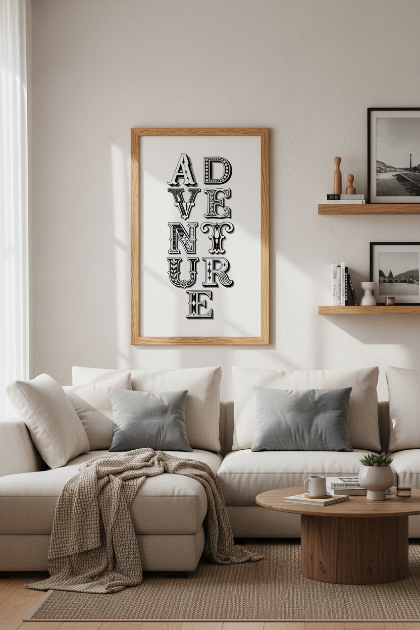 Adventure Typography Wall Art | Vintage Victorian Print, Black and White Poster