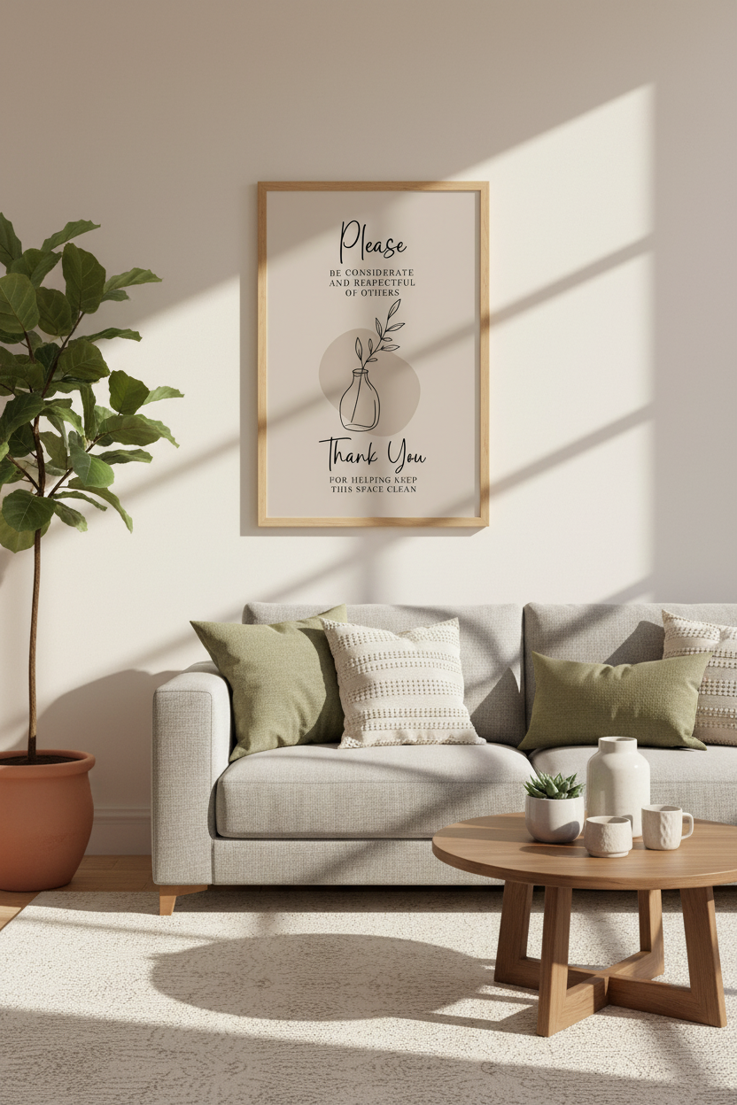 Be Respectful Sign | Minimalist Neutral Botanical Art, Office &amp; Shared Space Decor
