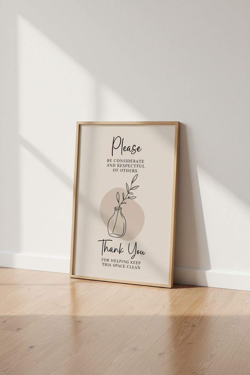 Be Respectful Sign | Minimalist Neutral Botanical Art, Office &amp; Shared Space Decor