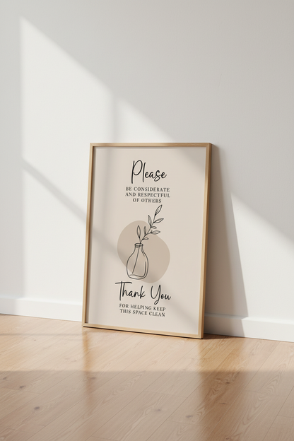 Be Respectful Sign | Minimalist Neutral Botanical Art, Office &amp; Shared Space Decor