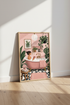 Woman in Bathtub Art | Pink Botanical Bathroom Decor, Self Care Poster Print