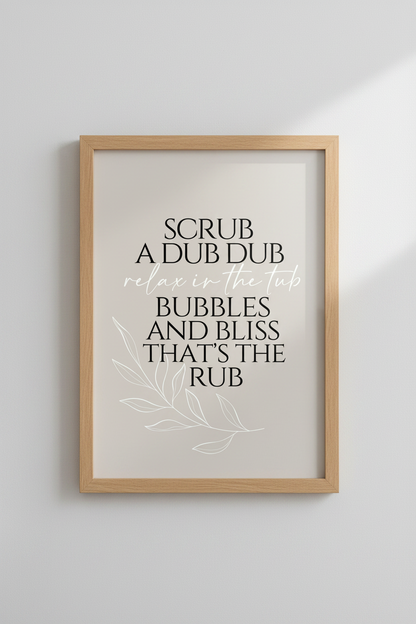 Scrub A Dub Dub Poster | Modern Bathroom Wall Art | Neutral Spa Decor Print
