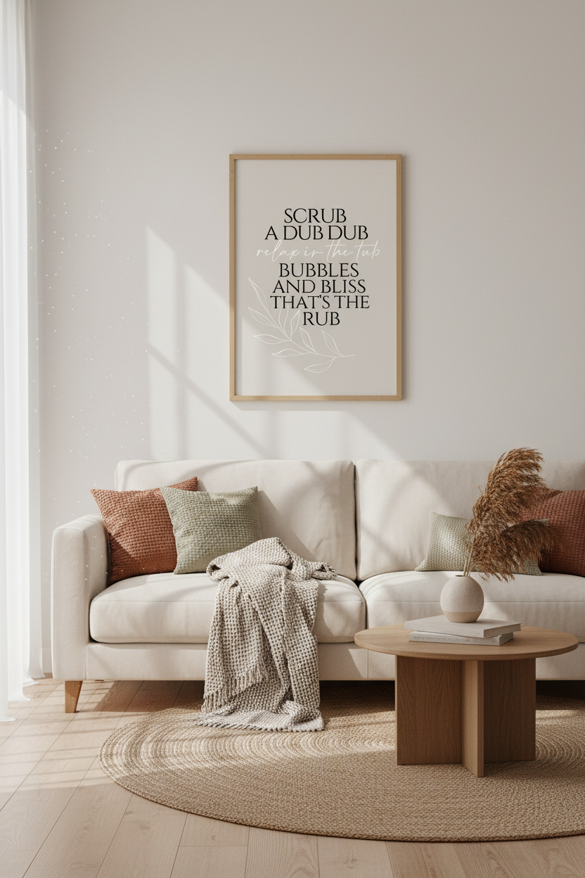 Scrub A Dub Dub Poster | Modern Bathroom Wall Art | Neutral Spa Decor Print