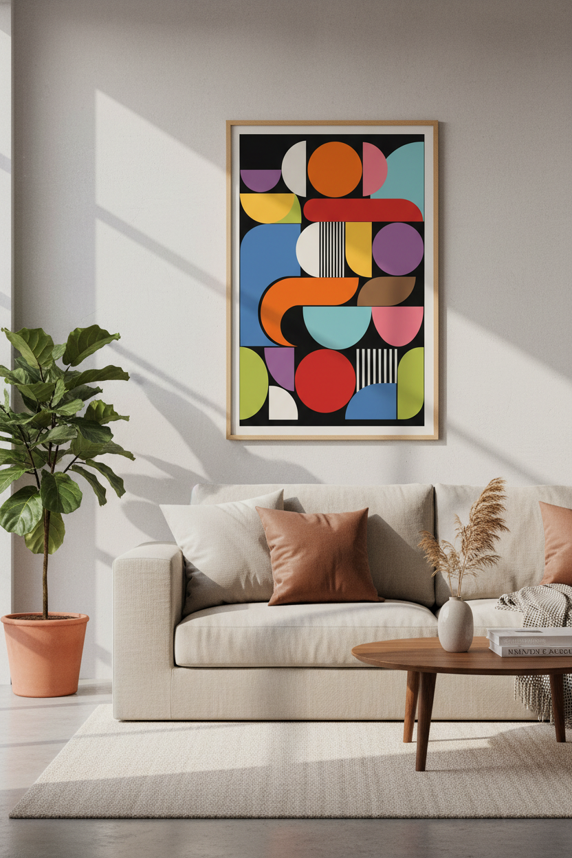 Bauhaus Geometric Wall Art | Mid Century Modern Poster, Colorful Living Room Decor