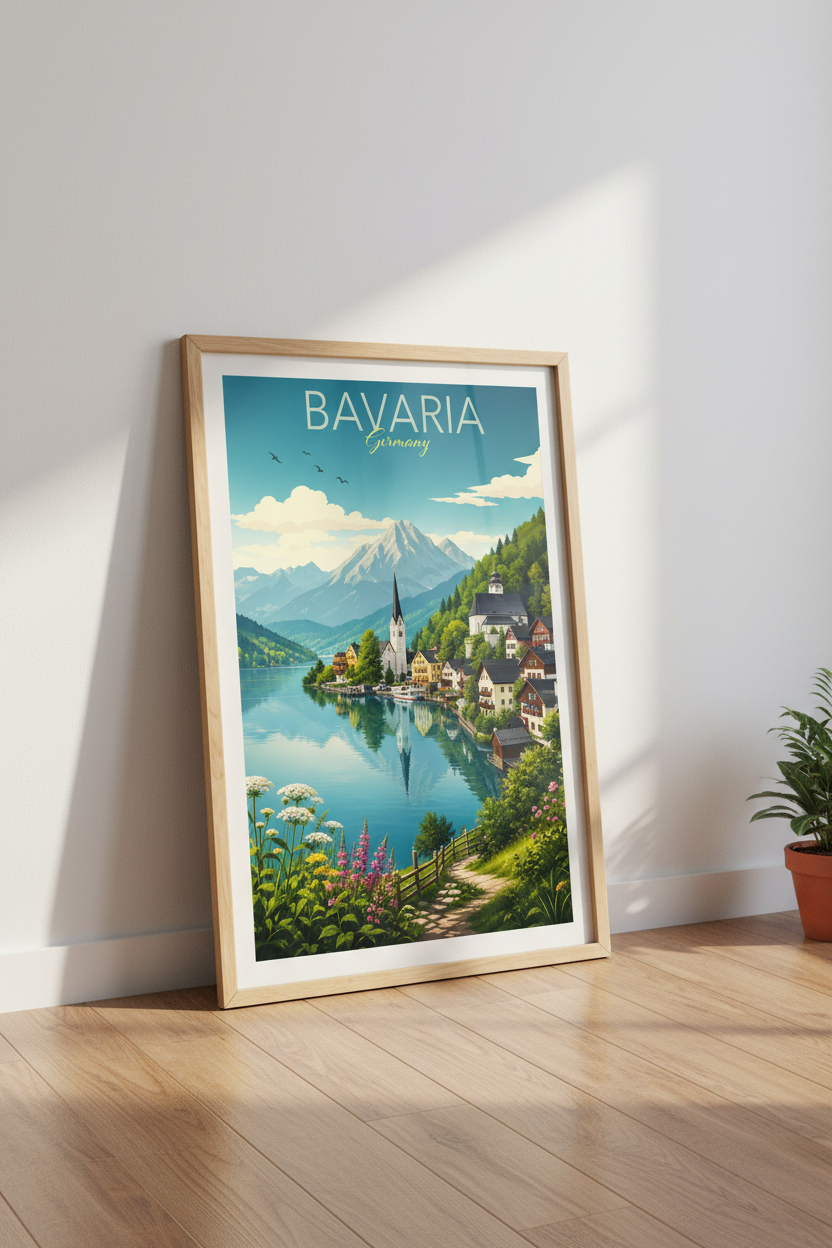 Bavaria Germany Wall Art | Alpine Lake Landscape, Vintage Travel Poster