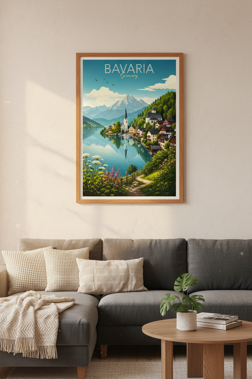 Bavaria Germany Wall Art | Alpine Lake Landscape, Vintage Travel Poster