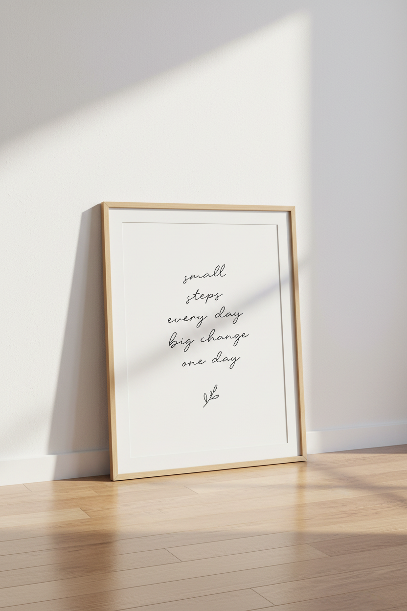 Small Steps Big Change Wall Art | Minimalist Quote Poster, Inspirational Office Decor